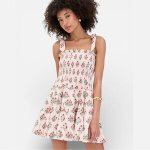Hill House Ribbon Charlotte Nap Mini Dress in Block Print Poppy